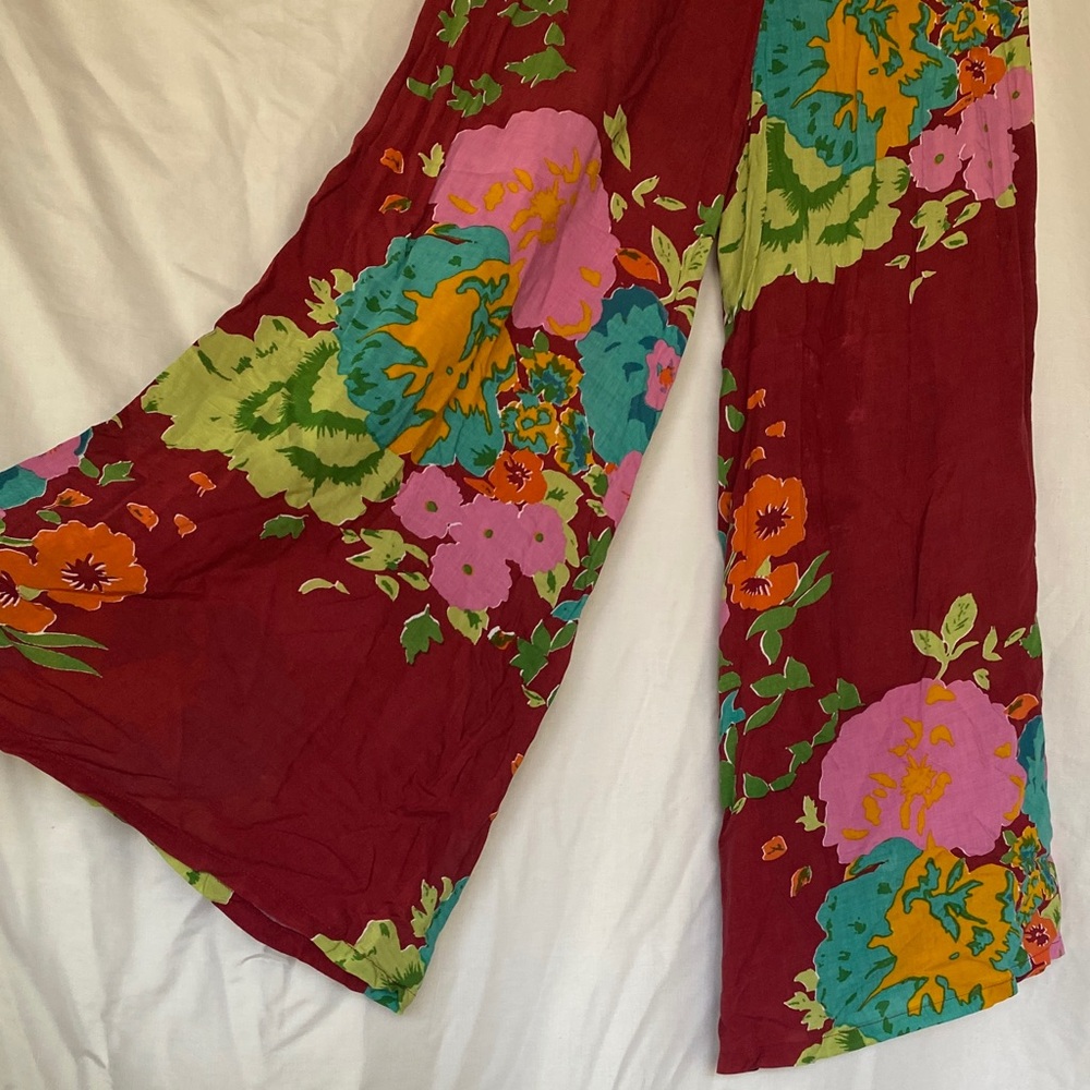 Novella Royale Floral Boot Cut Pants - Red and Multicolor